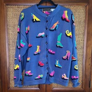 Christine Foley Shoe Cardigan Blue Multi Color Sz2 Medium